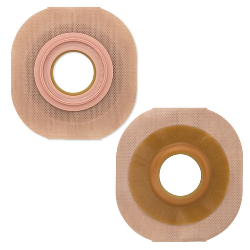 Two beige medical devices with a central circular opening on a white background