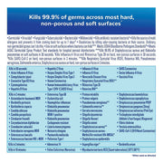 Product label with germ-killing efficacy claims on a blue background