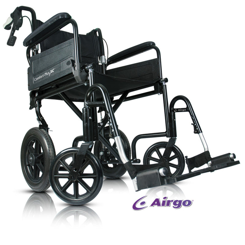 Black Airgo wheelchair on a white background