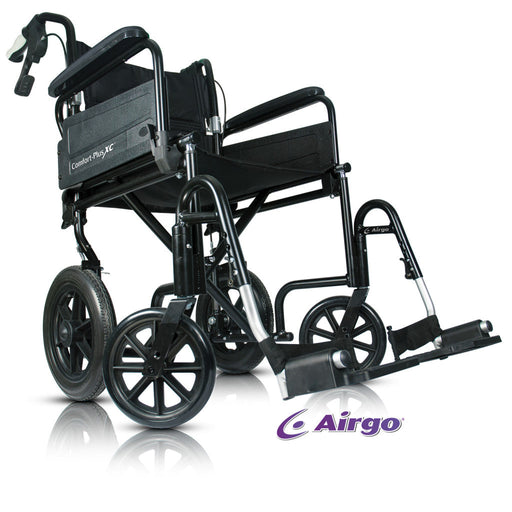 Black Airgo wheelchair on a white background