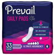 Package of Prevail daily pads with purple and pink design