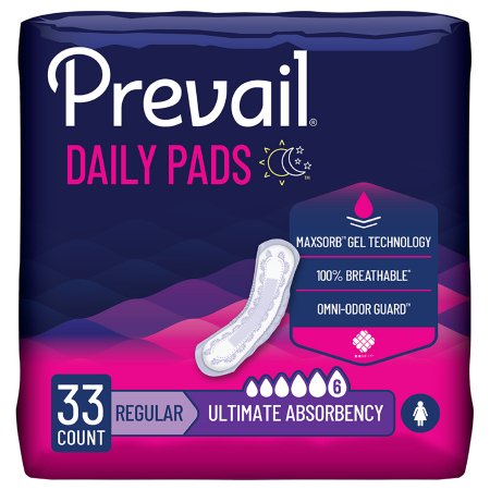 Package of Prevail daily pads with purple and pink design