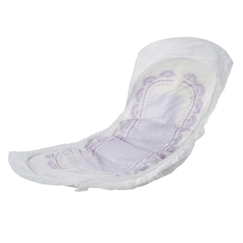 White sanitary pad with purple design on a white background