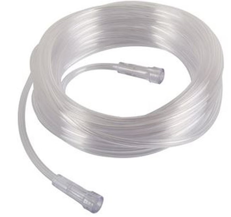 Coiled clear plastic tubing on a white background