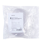 A clear plastic bag containing a coiled translucent nasal cannula tube with a white product label reading 'MIXESSON Nasal Cannula ADULT | CONTOURED TIP'.