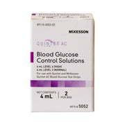 Box of McKesson Quintet AC Blood Glucose Control Solutions on a white background
