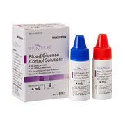 Quintet AC blood glucose control solutions with packaging on a white background