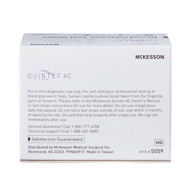 McKesson Quintet AC diagnostic test strip box on a white background
