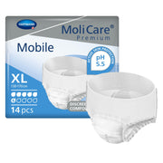 MoliCare Premium Mobile adult diaper packaging with a single diaper displayed in front.