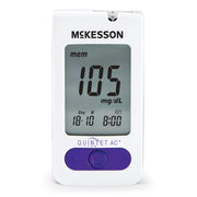 McKesson blood glucose monitor with digital display on a white background