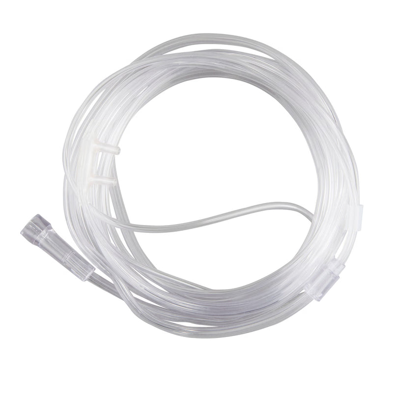 Coiled clear plastic tubing on a white background