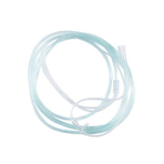 Clear silicone tube with a white clip on a white background