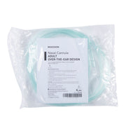 A packaged nasal cannula tube set by MKXESSON, featuring a light mint green translucent tubing coiled inside a clear plastic bag with a white product label.