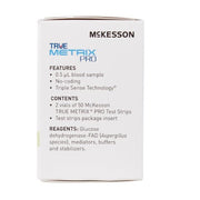 McKesson TRUE METRIX PRO test strip container with product details on a white background