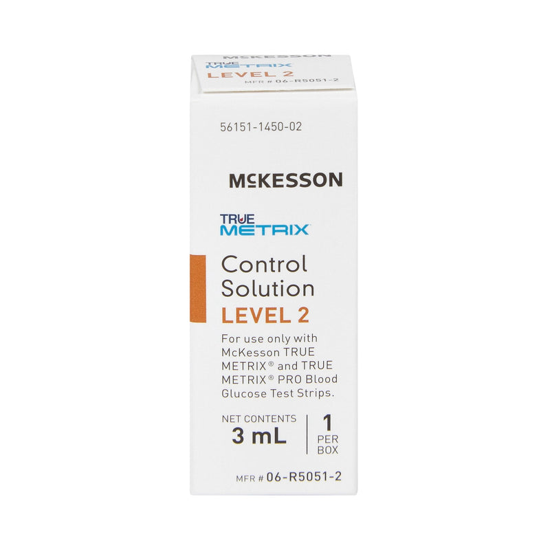 Box of McKesson True Metrix Control Solution Level 2 on a white background