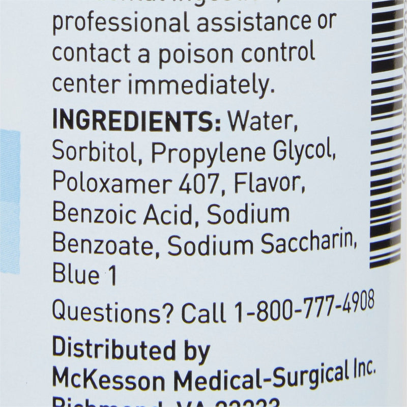 Ingredients list on a medical product label with contact information.