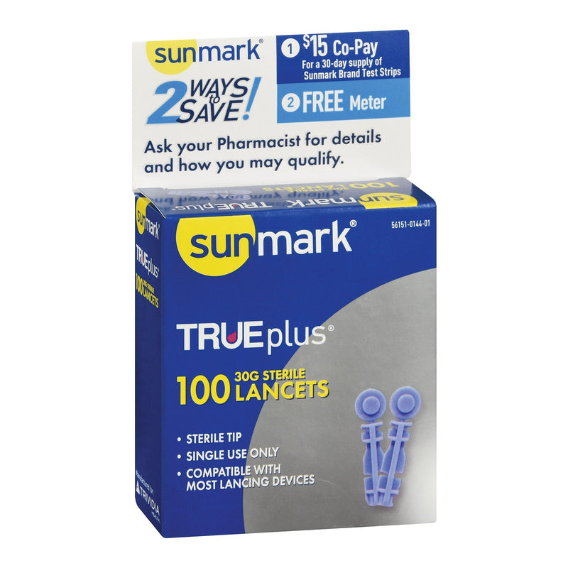 Sunmark Trueplus lancets packaging on a white background