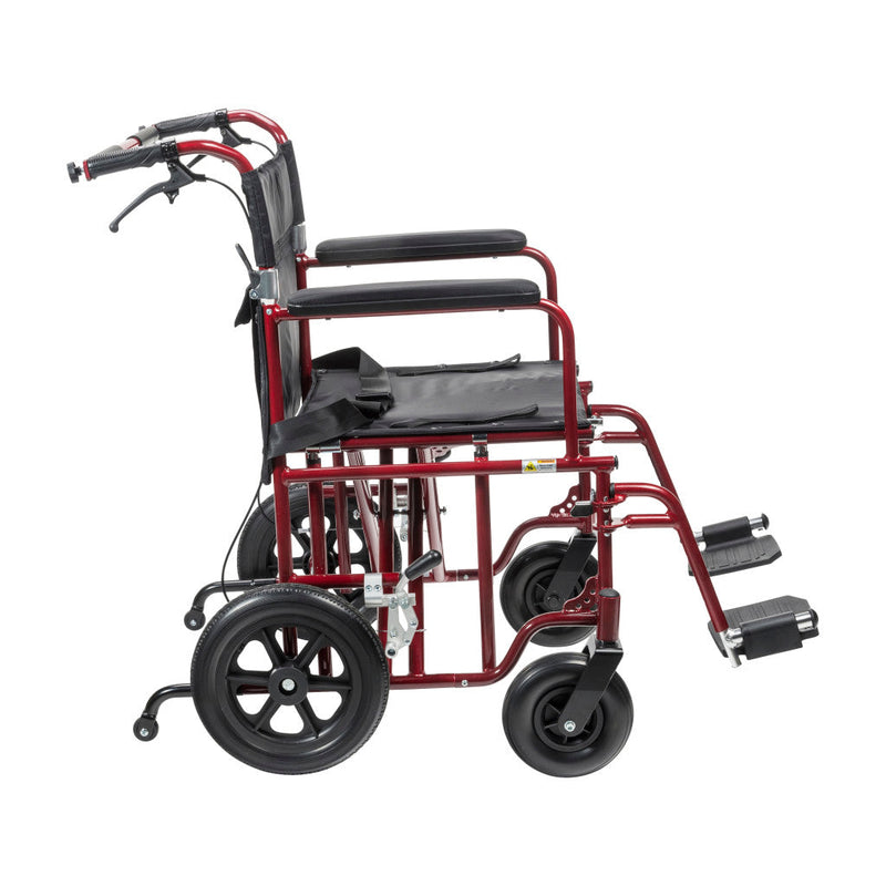 Red and black wheelchair on a white background