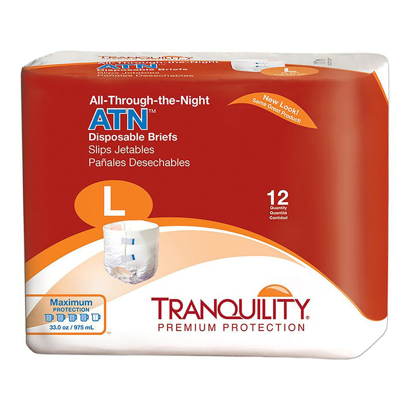 Pack of Tranquility disposable briefs with red and white design