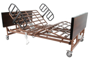 Medical bed with adjustable features on a white background