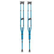 Pair of blue crutches on a white background