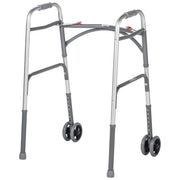Silver walker with wheels on a white background