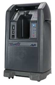 Gray oxygen concentrator with digital display on a black background