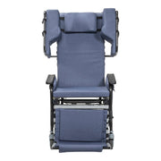 Blue wheelchair with reclined position on a white background