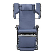 Blue wheelchair with reclined position on a white background