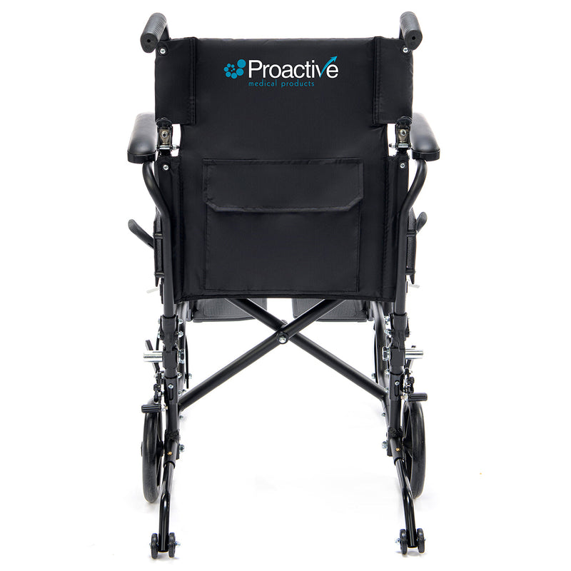 Black wheelchair with 'Proactive Medical Products' logo on a white background