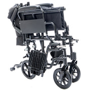 Black folding wheelchair on a white background