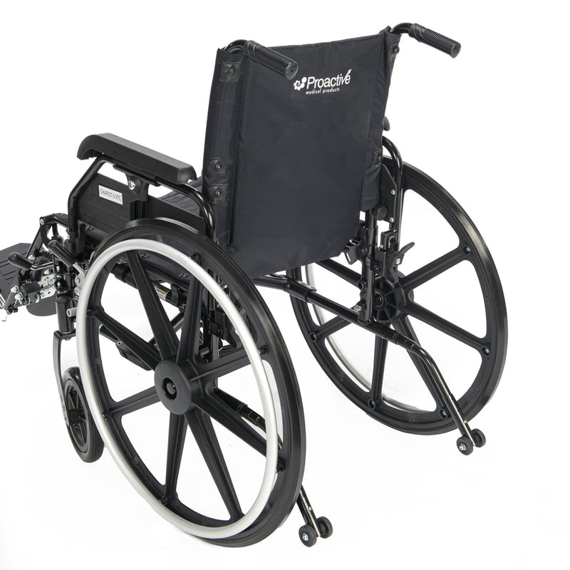 Black wheelchair with a bag on a white background, featuring the brand 'Proactive'.