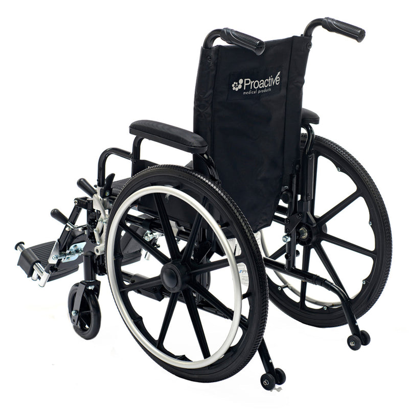 Black wheelchair with 'Proactive' logo on a white background