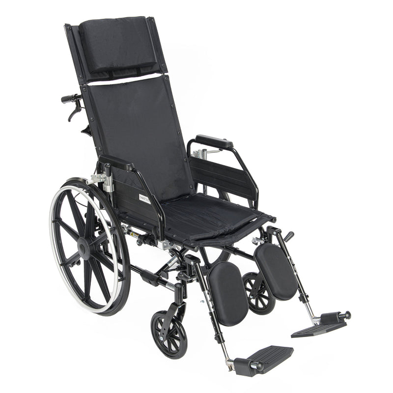 Black reclining wheelchair on a white background