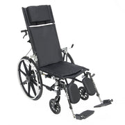 Black reclining wheelchair on a white background