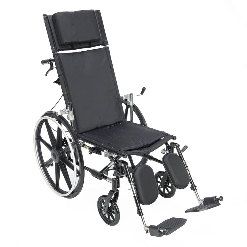 Black reclining wheelchair on a white background