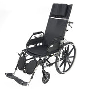 Black reclining wheelchair on a white background