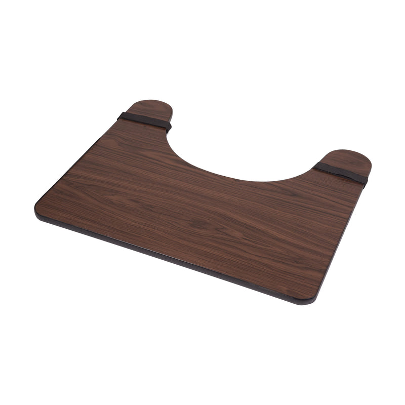 Wooden bath mat with black straps on a white background