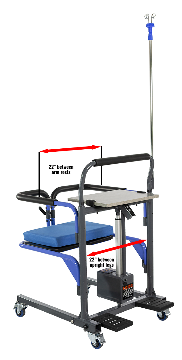 Medical examination table with arm rests and leg supports on a white background