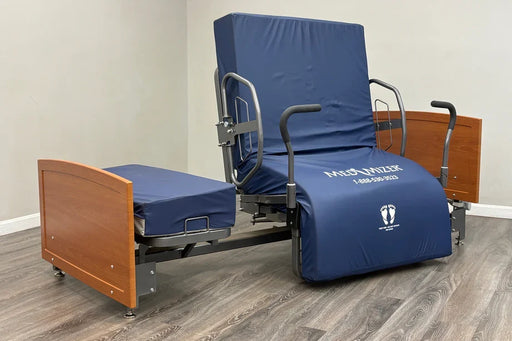 Ergonomic chair with blue cover in a room setting
