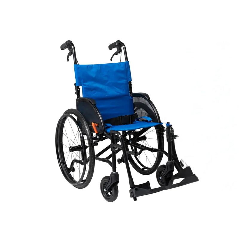 Blue wheelchair on a white background