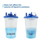 Two canisters with blue liquid and gel, labeled 'Liquid' and 'Gel', on a white background.
