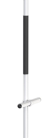 Metal stand with black accents on a white background