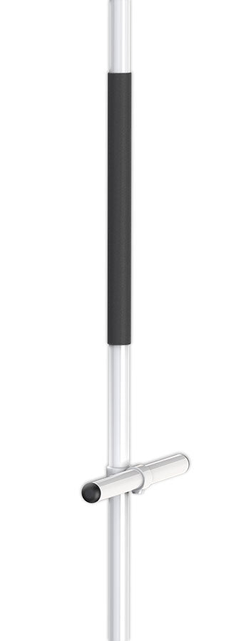 Metal stand with black accents on a white background