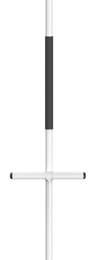 White crossbar with black end cap on a white background