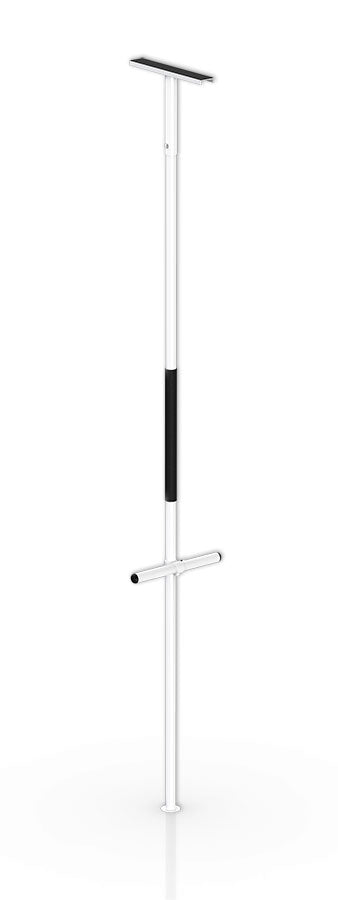 White cane with black handle on a white background
