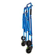 Blue hand truck with wheels on a white background