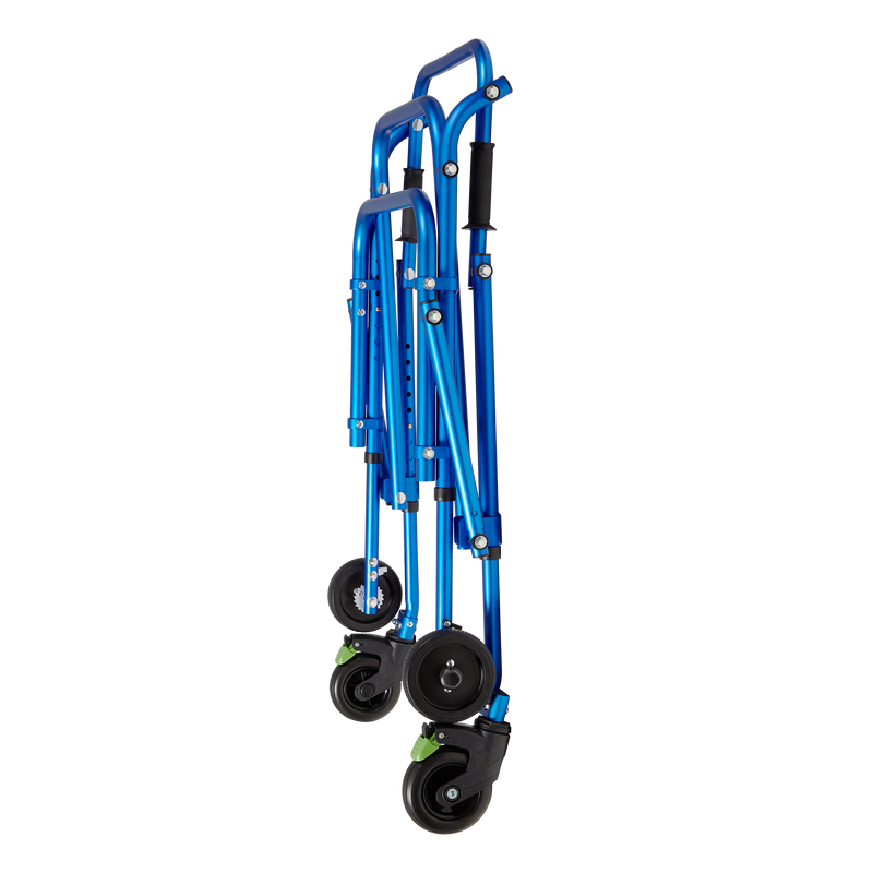 Blue hand truck with wheels on a white background