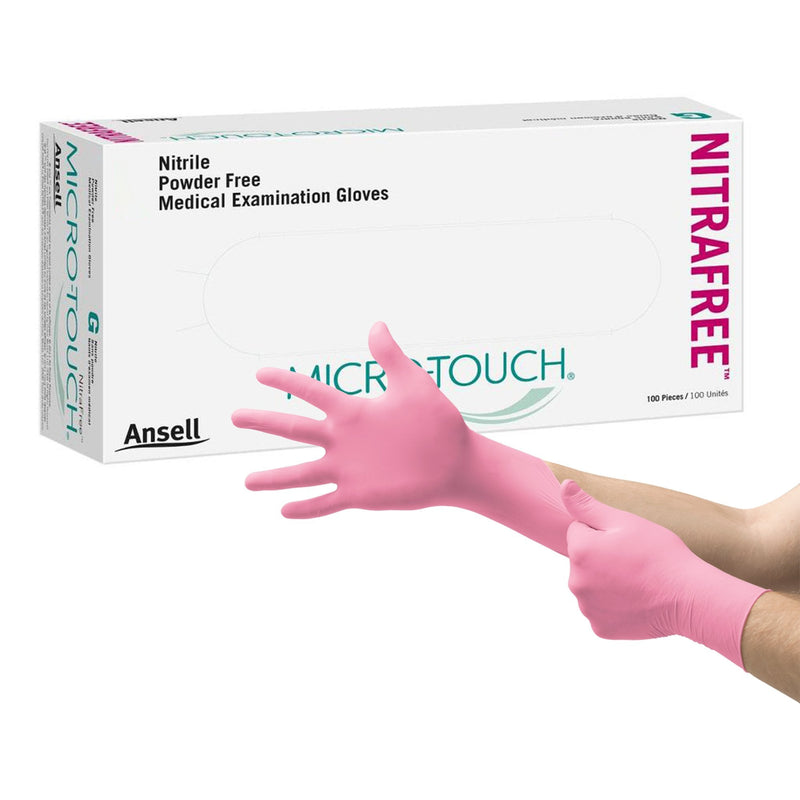 Ansell Micro Touch Nitrafree Nitrile Pink Exam Gloves 100/Box