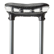 Close-up of a black and clear scooter seat on a white background